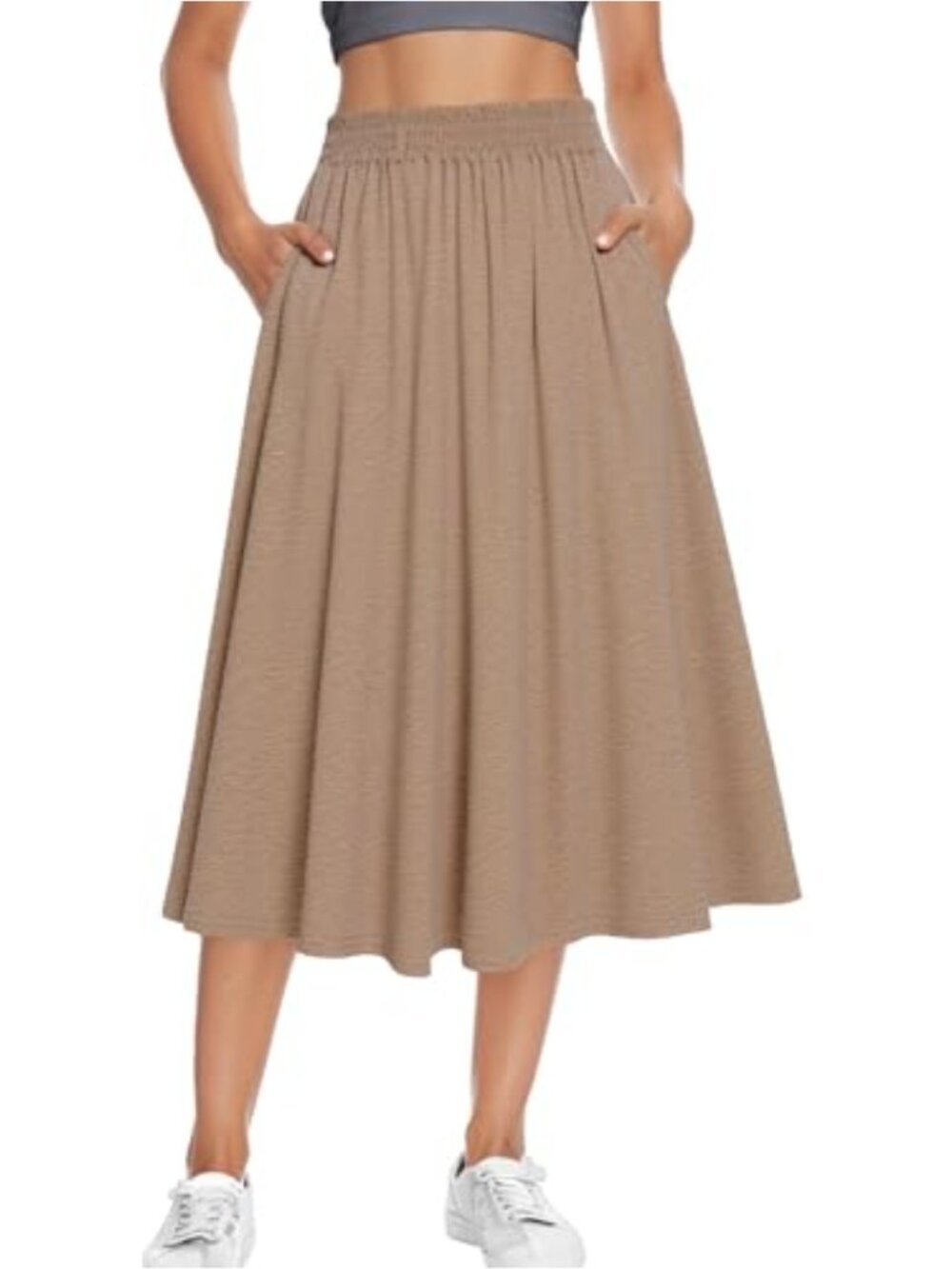 High Waist Flowy Midi Skirt A-Line with Pockets